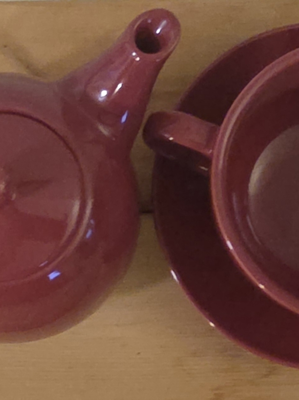 Ceramic Teapot and Cup Set in Deep Burgundy - Picture 2 of 7